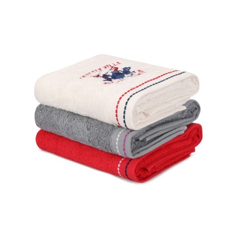 Set 3 prosoape bumbac 100%, Beverly Hills Polo Club, 401 White, Red, Grey