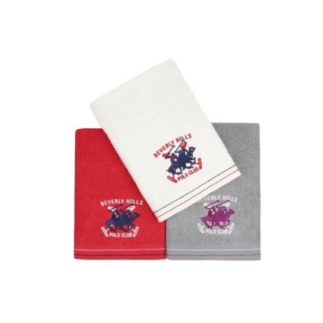Set 3 prosoape bumbac 100%, Beverly Hills Polo Club, 401 White, Red, Grey