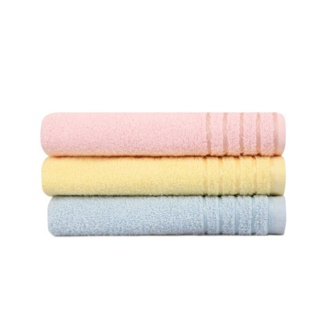 Set 3 prosoape 50x90cm bumbac 100%, BHPC,410 Bleu, Galben, Roz