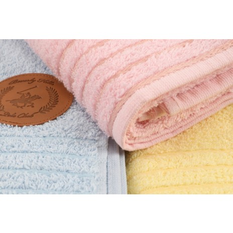 Set 3 prosoape 50x90cm bumbac 100%, BHPC,410 Bleu, Galben, Roz