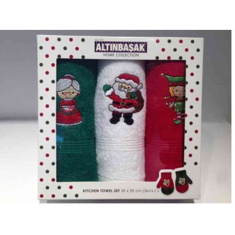 Set 3 prosoape bumbac 100% cu broderie Craciun, Noel Ailesi