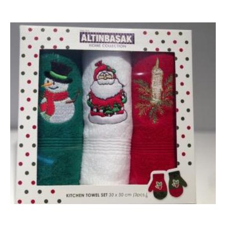 Set 3 prosoape bumbac 100% cu broderie Craciun, Deco Noel