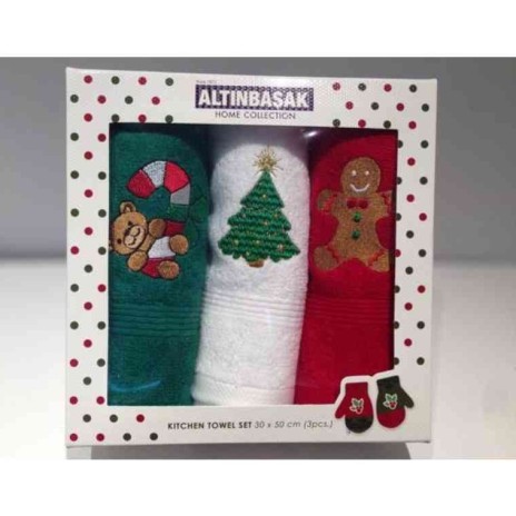 Set 3 prosoape bumbac 100% cu broderie Craciun, Noel Party