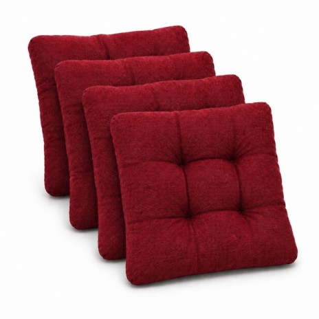 Set 4 perne roșu închis pentru scaun sau podea 40x40x7 cm, matlasate, cu umplutură din spumă poliuretanică