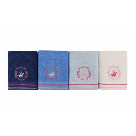 Set 4 prosoape 50x90cm bumbac 100%, BHPC, 408 Bleu, Alb, Albastru