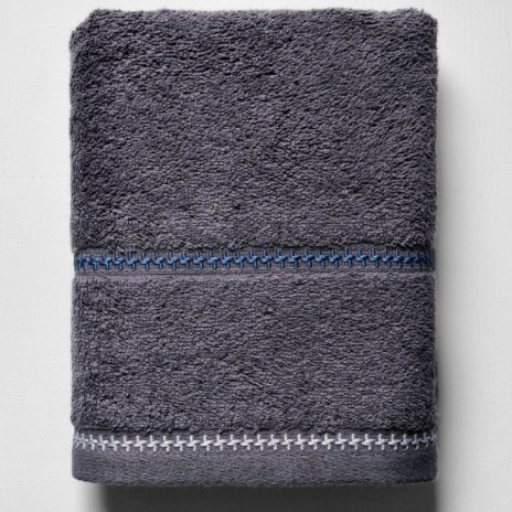 set 4 prosoape Profundo 50x90 cm din bumbac 100%, in nuante de bleu, gri, alb si gri inchis cu bordura contrastanta