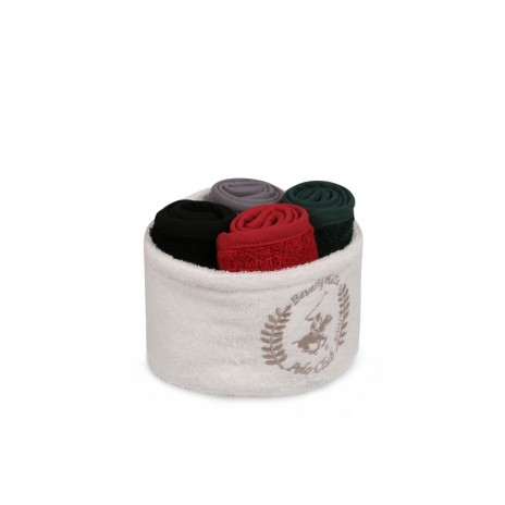 Set 4 prosoape bumbac 100%, Beverly Hills Polo Club, cod Imagine - Green, Red , Black,  Grey