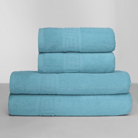 Set 4 prosoape bumbac 100% cu bordura greceasca, Family Pack Bleu ciel