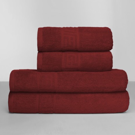 Set 4 prosoape bumbac 100% cu bordura greceasca, Family Pack Bordo