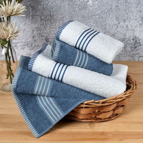 Set 4 prosoape bumbac Oscar crem si albastru cu dungi, Eponj Home