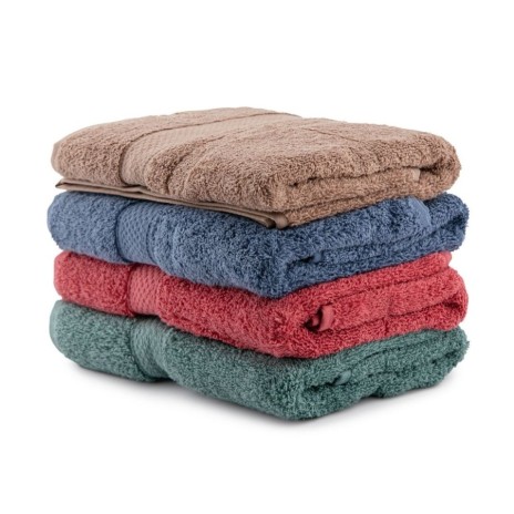 Set 4 prosoape bumbac 50x100 Multicolor Style 2 Hobby Home in nuante de verde, rosu, albastru si bej