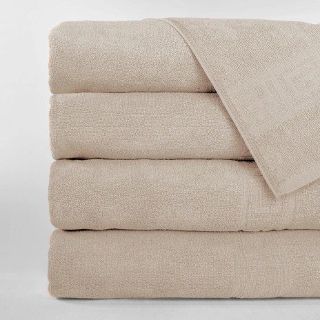 Set 5 prosoape 50x90cm, bumbac 100% cu bordura greceasca, Bej