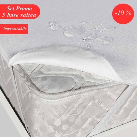 Set 5 protectii saltea tip hotel impermeabile din frotir 160x200cm