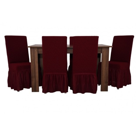 Set 6 huse scaun jacquard, cu volan Bordo