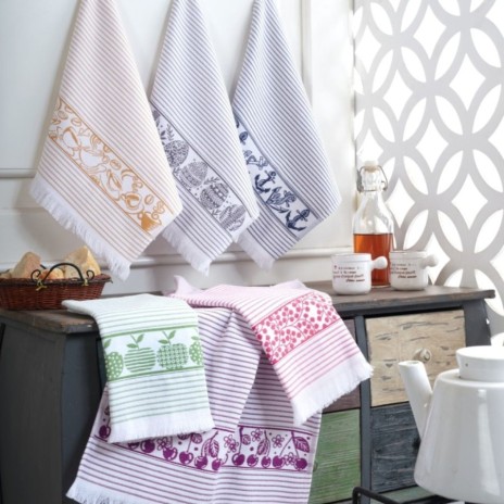 Set 6 prosoape bucatarie Line Saheser bumbac 100% jacquard 40x60 cm