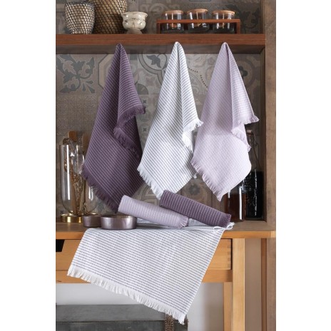 Set 6 prosoape bucatarie, bumbac 100%, 40x60 cm, Saheser, Stripe Purple