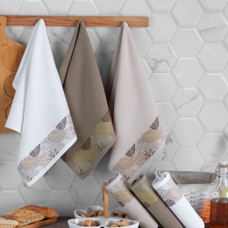 Set 6 prosoape bucatarie Pineapple Saheser bumbac 100% jacquard 40x60 cm