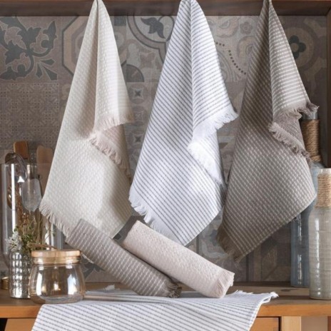 Set 6 prosoape bucatarie, bumbac 100%,40x60 cm,Saheser,Stripe Bej
