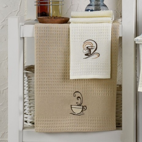 Set 6 prosoape bucatarie cu broderie cu cafea, 40x60cm, Eponje Home