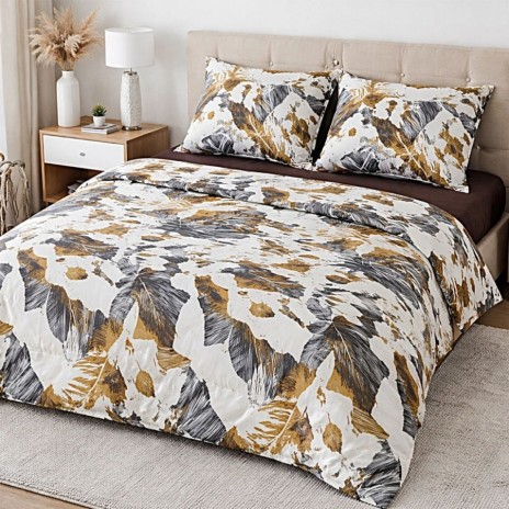 set cearceafuri 4 piese din bumbac satinat frunze, 2 cearceafuri pat 220x240 cm si 2 fete perna 52x72 cm