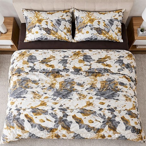 set cearceafuri 4 piese din bumbac satinat frunze, 2 cearceafuri pat 220x240 cm si 2 fete perna 52x72 cm