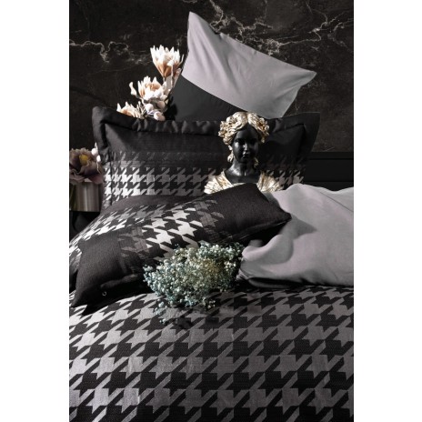 Set complet de lux(lenjerie+cuvertura), 8 piese, Cotton Box, Dazzle Gri-Negru