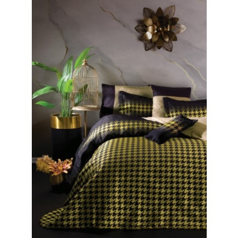 Set complet de lux(lenjerie+cuvertura), 8 piese, Cotton Box, Dazzle Verde-Negru