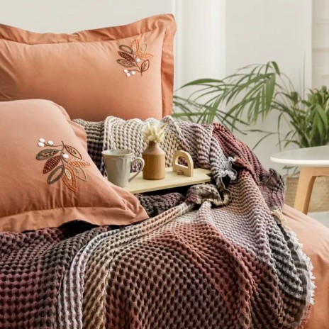 set cuvertura Floransa maro caramiziu 240x260cm Saheser Home
