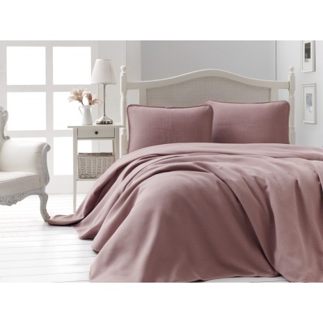 Set cuvertura + 2 fete perna, bumbac 100%, 240x260cm, Liv Dusty Rose(roz pudra)