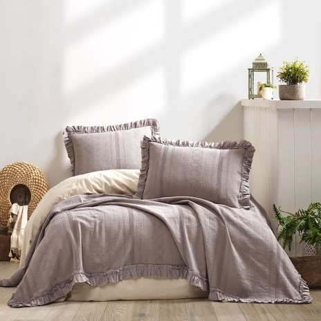 Set cuvertura 220x240cm si fete perna cu volane Tiziana Gri