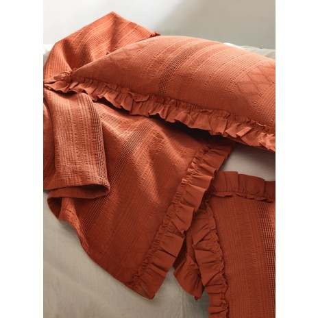 Set cuvertura 220x240cm si fete perna cu volan Tiziana Terra Caramiciu