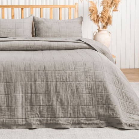 cuvertură maro din muselină jacquard Sortie Vizon gri-bej pentru pat matrimonial