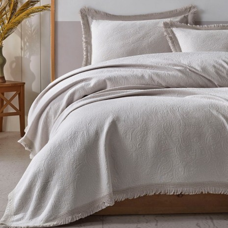 Set cuvertura jacquard bumbac 240x260cm, Grace Gri, cu model discret