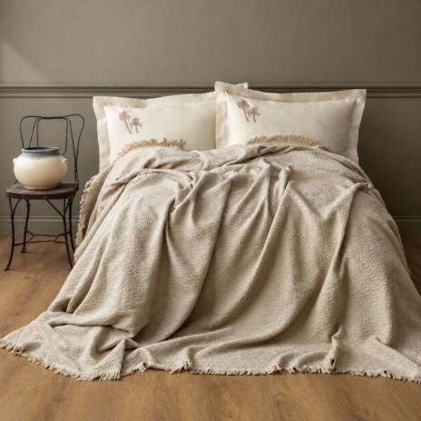 Set cuvertura jacquard bumbac 100% Lude Taupe First Choice 4 piese pentru pat dublu