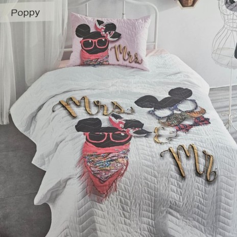 set cuvertura matlasata Poppy bumbac 100% Club Cotton model Mr & Mrs