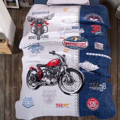 Set cuvertura matlasata + 1 fata perna bumbac 100%, Road King