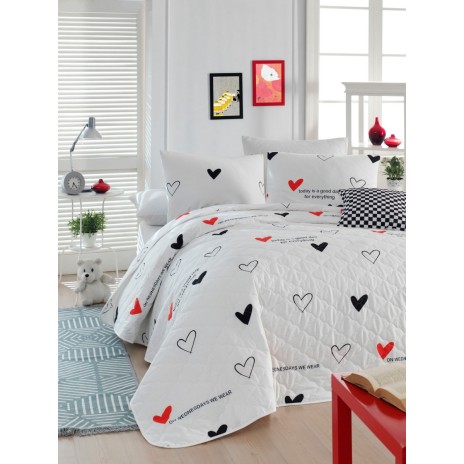 Set cuvertura matlasata + 2 fete perna bumbac 100%, 225x240cm, Avana White