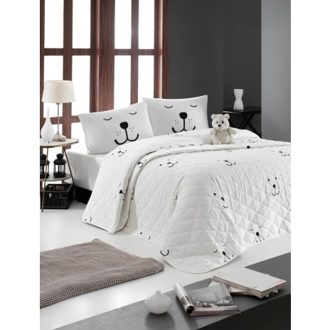 Set cuvertura matlasata + 2 fete perna bumbac 100%, 225x240cm, Eles White