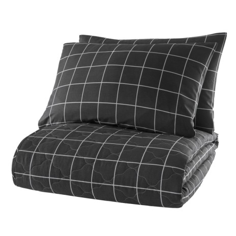 Set cuvertura matlasata + 2 fete perna bumbac 100%, 225x240cm, Piga (negru)