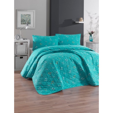 Set cuvertura matlasata + 2 fete perna bumbac 100%, 225x240cm, Snoker Kombin Mint
