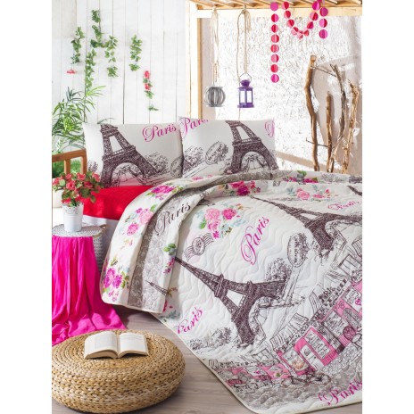 Set cuvertura matlasata 200x220cm+ 2 fete perna 50x70cm CafeParis - Pink