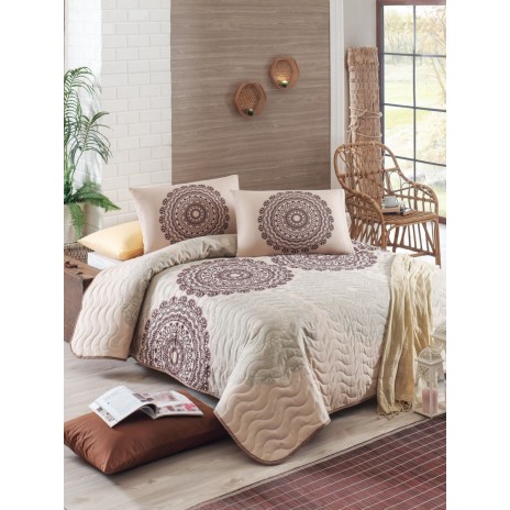 Set cuvertura matlasata 200x220cm+ 2 fete perna 50x70cm Figura - Beige