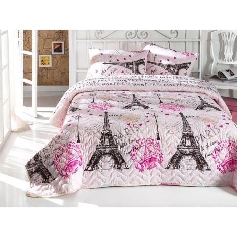 Set cuvertura matlasata 200x220cm+ 2 fete perna 50x70cm Fromparis Pink