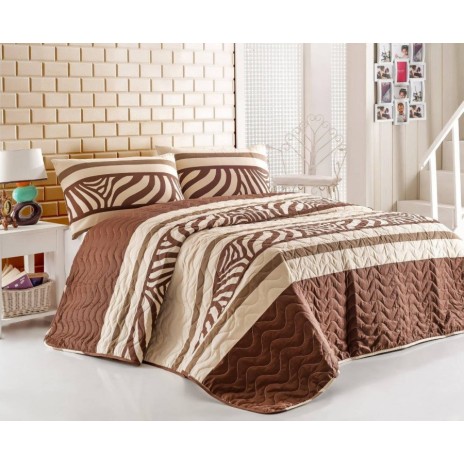 Set cuvertura matlasata 200x220cm+ 2 fete perna 50x70cm Nature - Brown