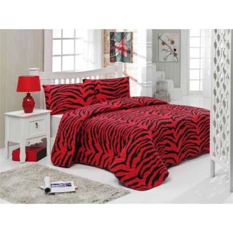 Set cuvertura matlasata 200x220cm+ 2 fete perna 50x70cm, Zebrax - Red