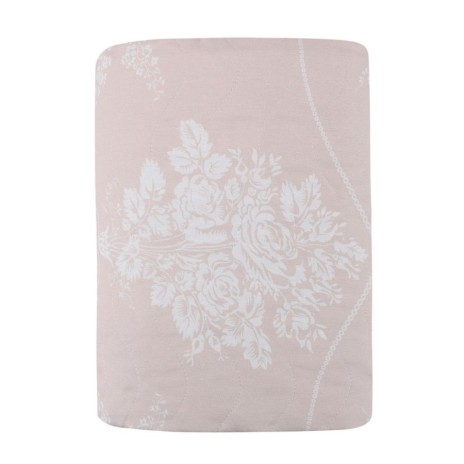Set cuvertura matlasata 200x220 cm + 2 fete perna cu model floral alb pe fundal Bej