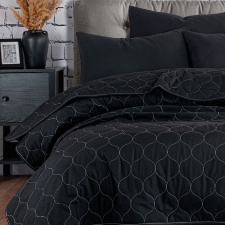 Set cuvertura matlasata 200x220 cm + 2 fete perna Solid Negru