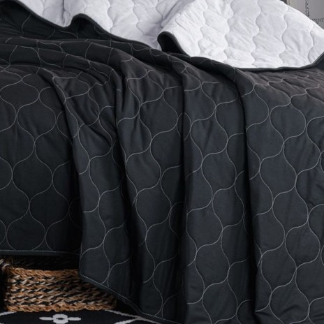 Set cuvertura matlasata 200x220 cm + 2 fete perna Solid Negru/Gri