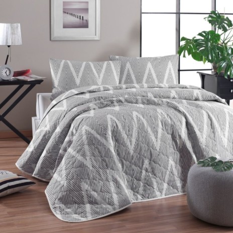 Set cuvertura matlasata 200x220 cm + 2 fete perna zig-zag Olivia Gri