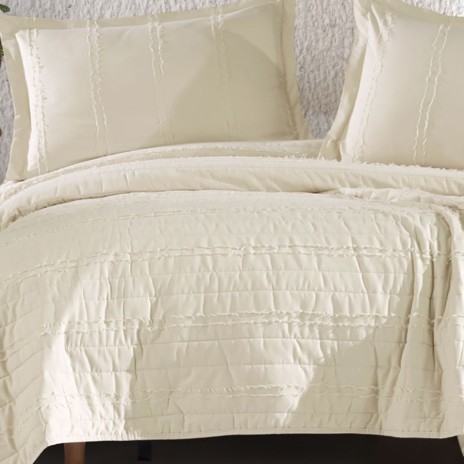 Set de cuvertura matlasata crem bumbac 100% Avola V6 cu 2 fete de perna